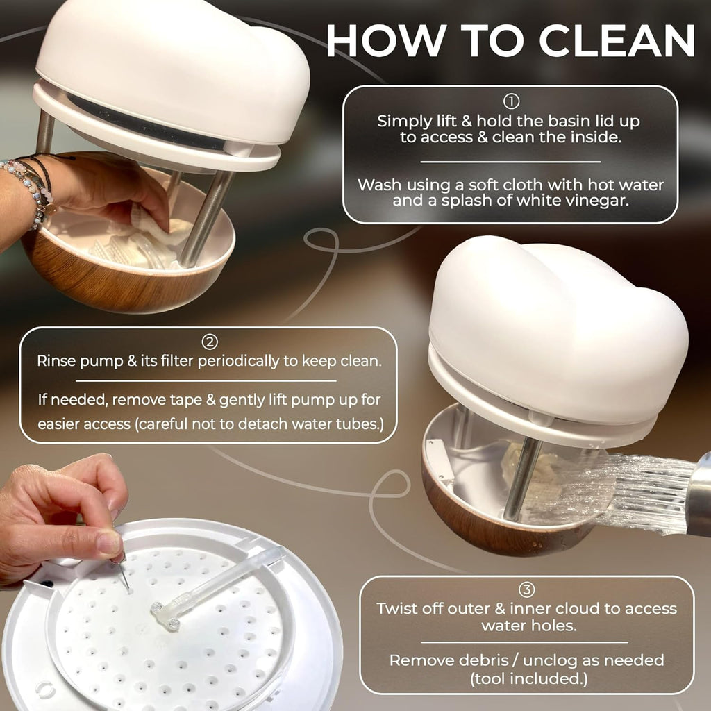 Calming Cloud’ Tabletop Water Fountain Quiet Pump Splash Resistant Zen & Nature Décor Promotes Focus, Stress Relief