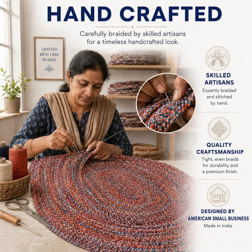 Canterbury Red & Blue Braided Rug, 8' x 10' Oval, Indoor/Outdoor Reversible Farmhouse Area Rug , or Patio