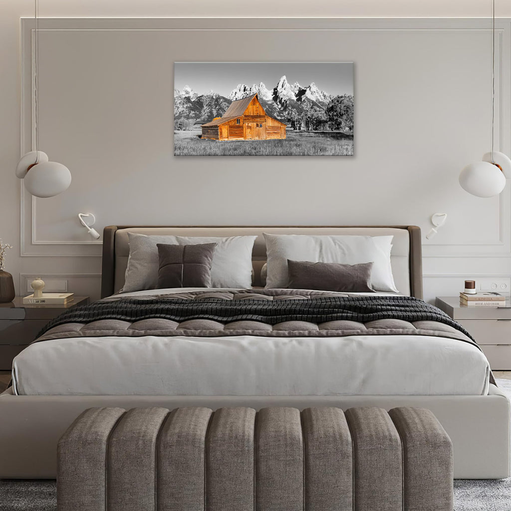 Barn Mountain Large Wall Art Farmhouse Pictures Wall Decor Black and White Country Canvas Print Painting Modern Home