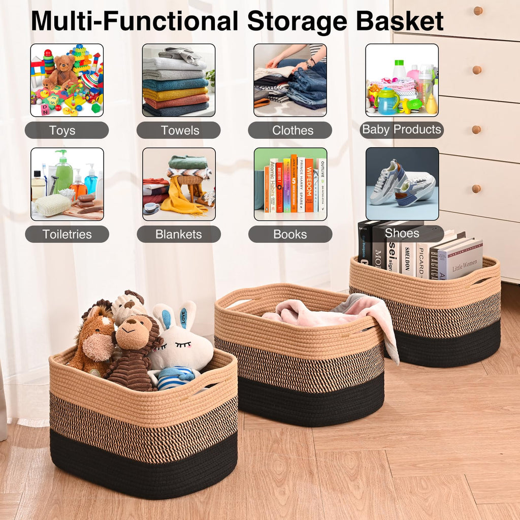 Storage Baskets for Organizing 15x11x9.5 Gradient Black & Jute