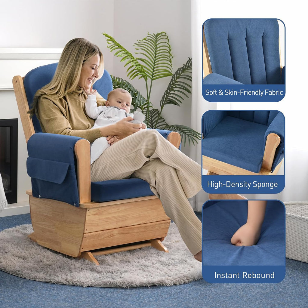 Glider Rocking Chair for the Nursery with Ottoman, 3A Solid Rubberwood Frame, Smooth-Gliding Rocking Chair Easy to