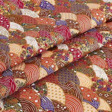 1.1 Yards Fan-Shaped Japanese Style Cotton Fabric 59.1 inch Chocolate Fish Scales Fabric Floral Patchwork Wrapping
