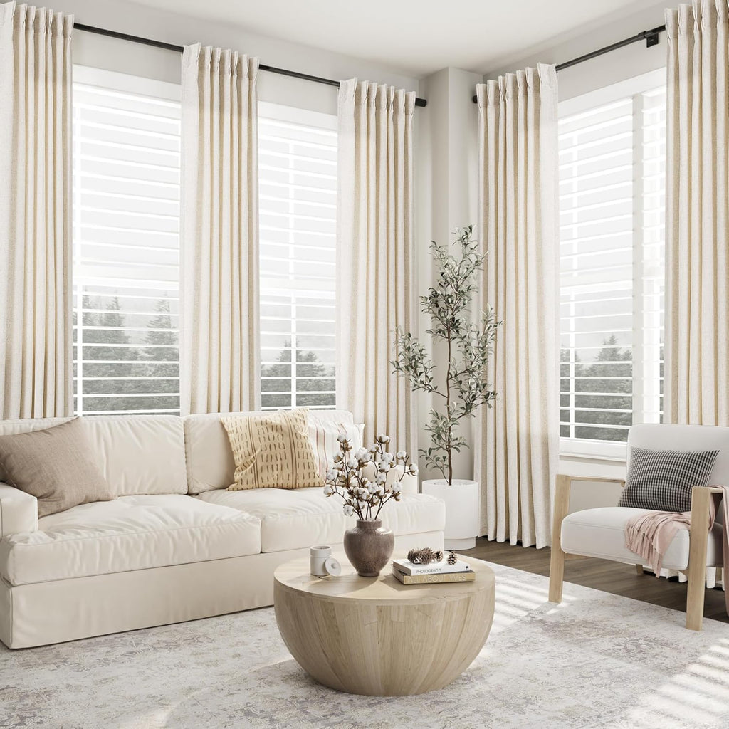 Extra Long Linen Curtains 108 Inch for Living Room Cream Pinch Pleated 9 FT Drapes Semi Sheer Ceiling to Floor