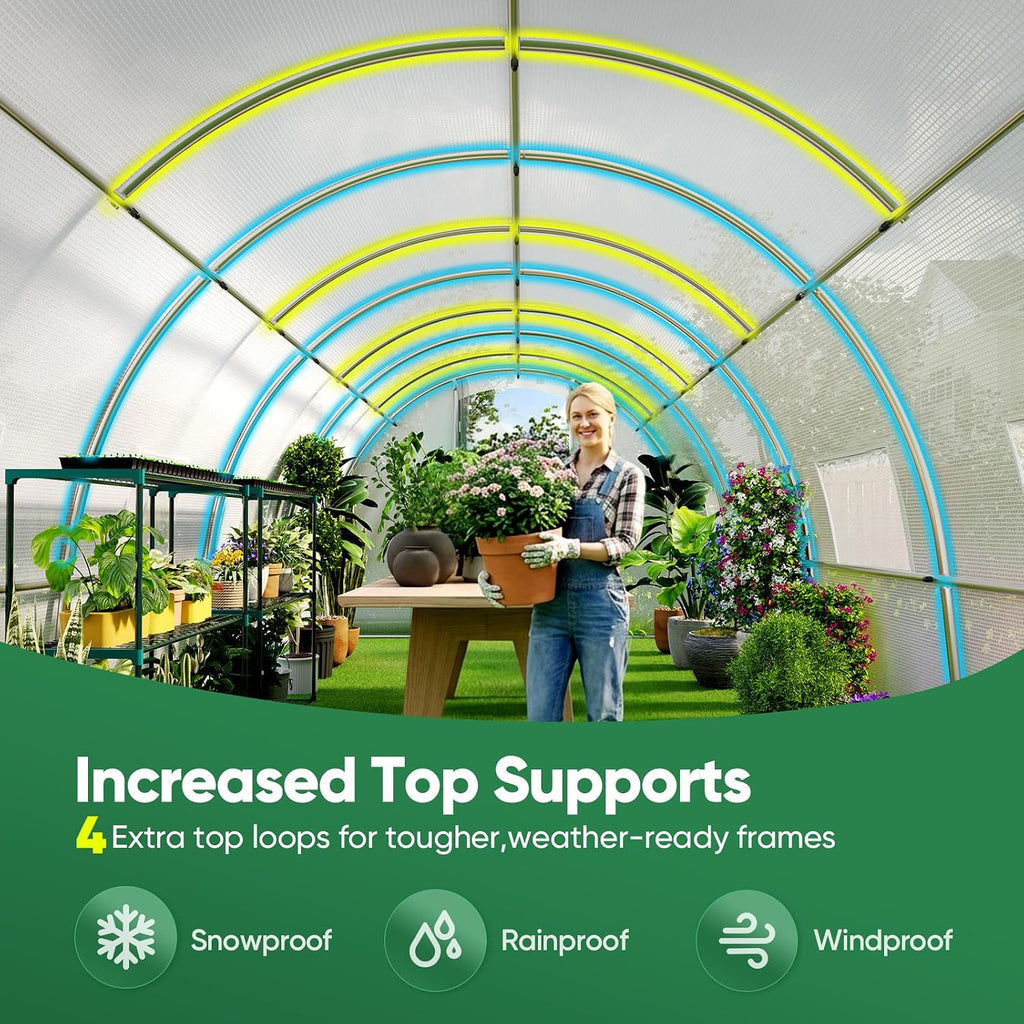 20x10x6.6 FT Premium Greenhouse for Outdoors with 2 Door Frames | Reinforced Top Structure & Cover, Large Heavy Duty