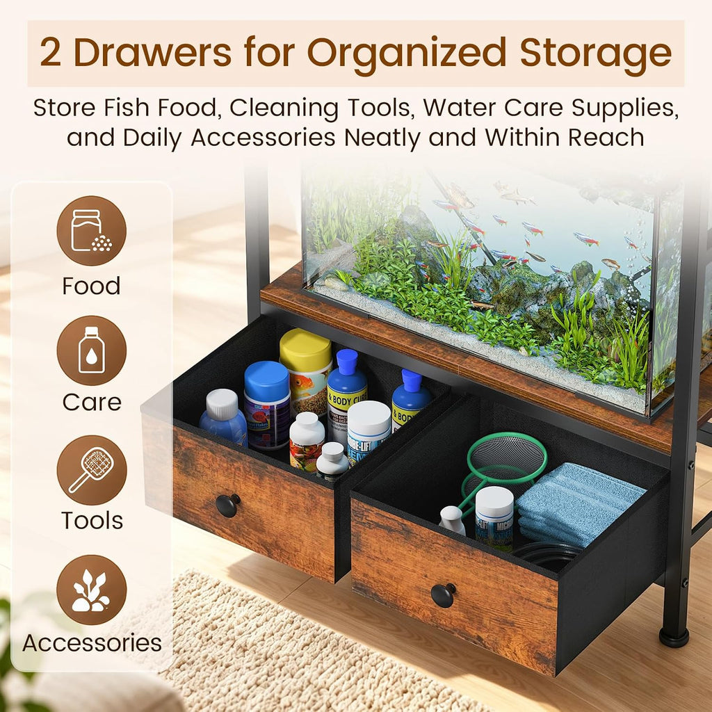 20 Gallon Fish Tank Stand, Heavy Duty Aquarium Stand with Storage Drawers, 3-Tier Metal Frame Fish Tank Rack for 20