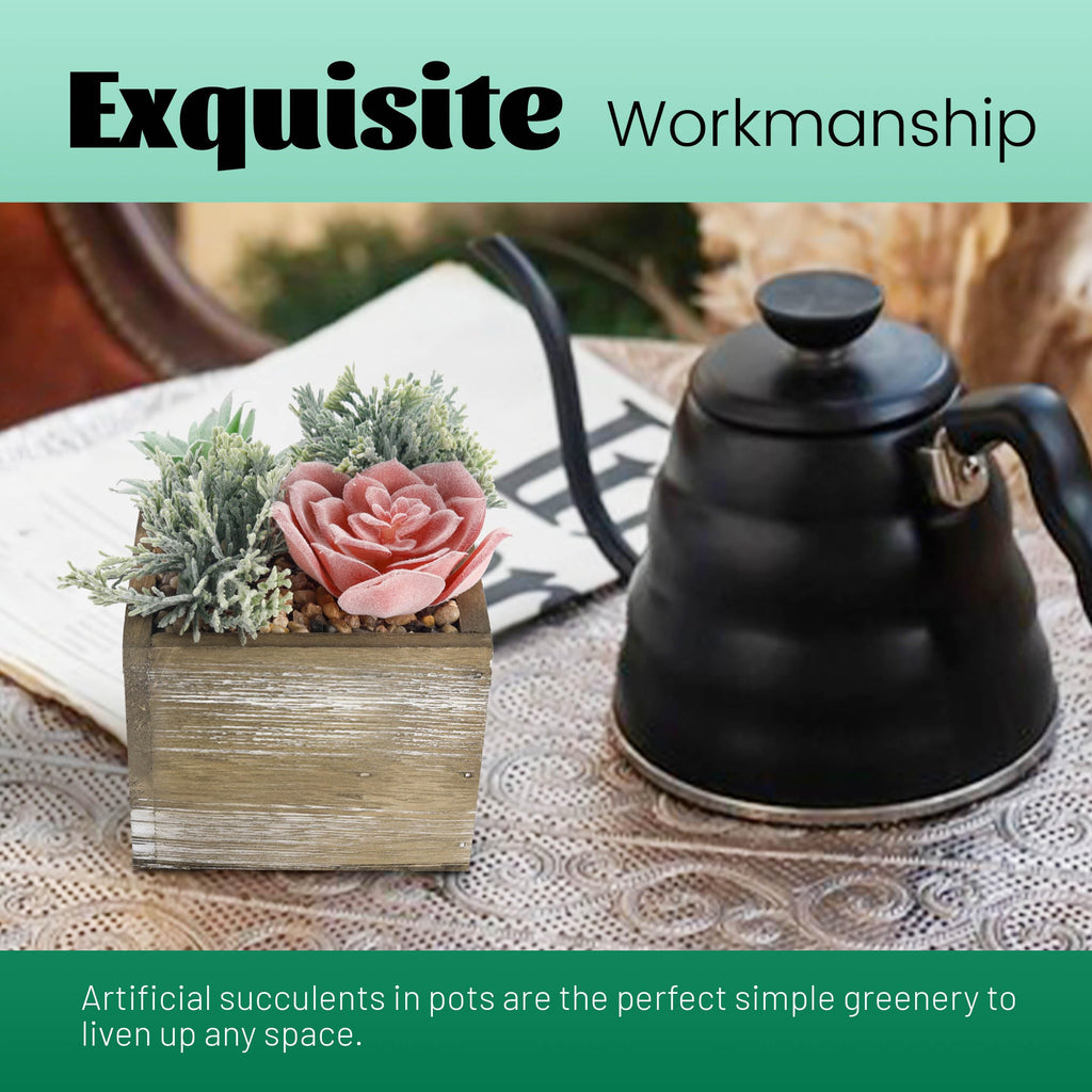 3 Pack Fake Succulents Plants in Wood Pots for Farmhouse Decor