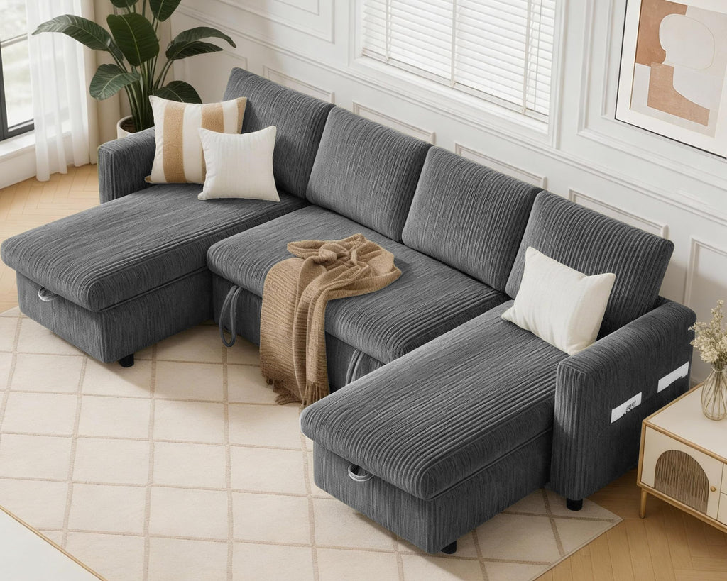 106" U Shaped Sectional Sleeper Sofa Bed with Pull Out Bed, Sectional Sleeper Couch Pull Out Couch with Reclining