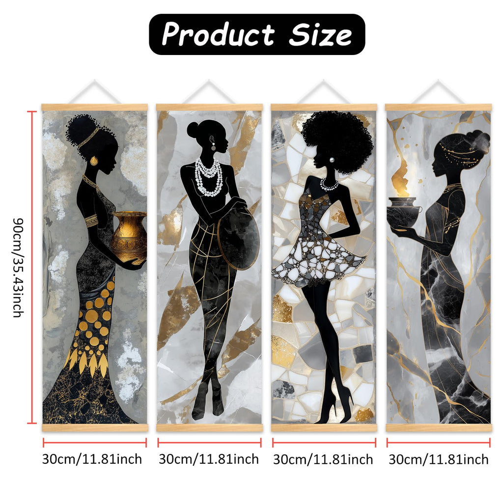 Black And Gold African American Women Canvas Wall Art 15.8×47.2in