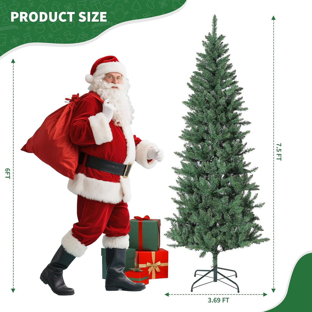 Slim Artificial Christmas Tree with Lights, 9 Adjustment Modes - Prelit Pencil Tree Decor, Skinny Space-Saving