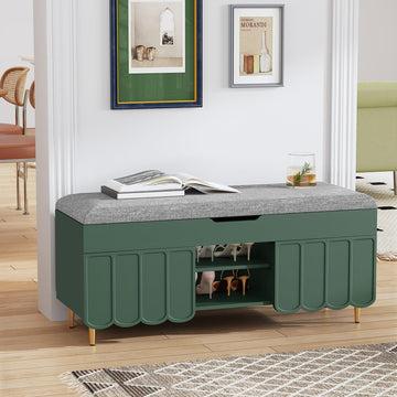 40" Upholstered Flip Top Entryway Shoe Bench, Green