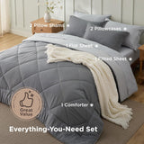Queen Comforter Set - 7 Pieces Reversible Grey Bedding, GentleSoft Queen Bed Set Gift for Family
