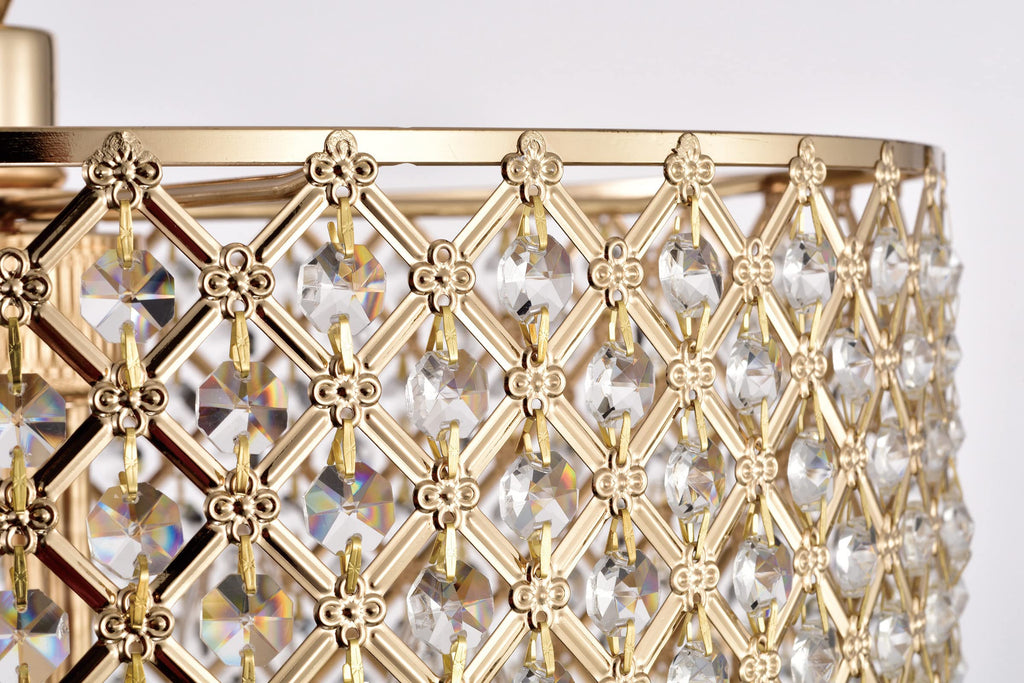 Marya 4-Light Round Crystal Chandelier Ceiling Fixture | Beaded Drum Shade (Gold)
