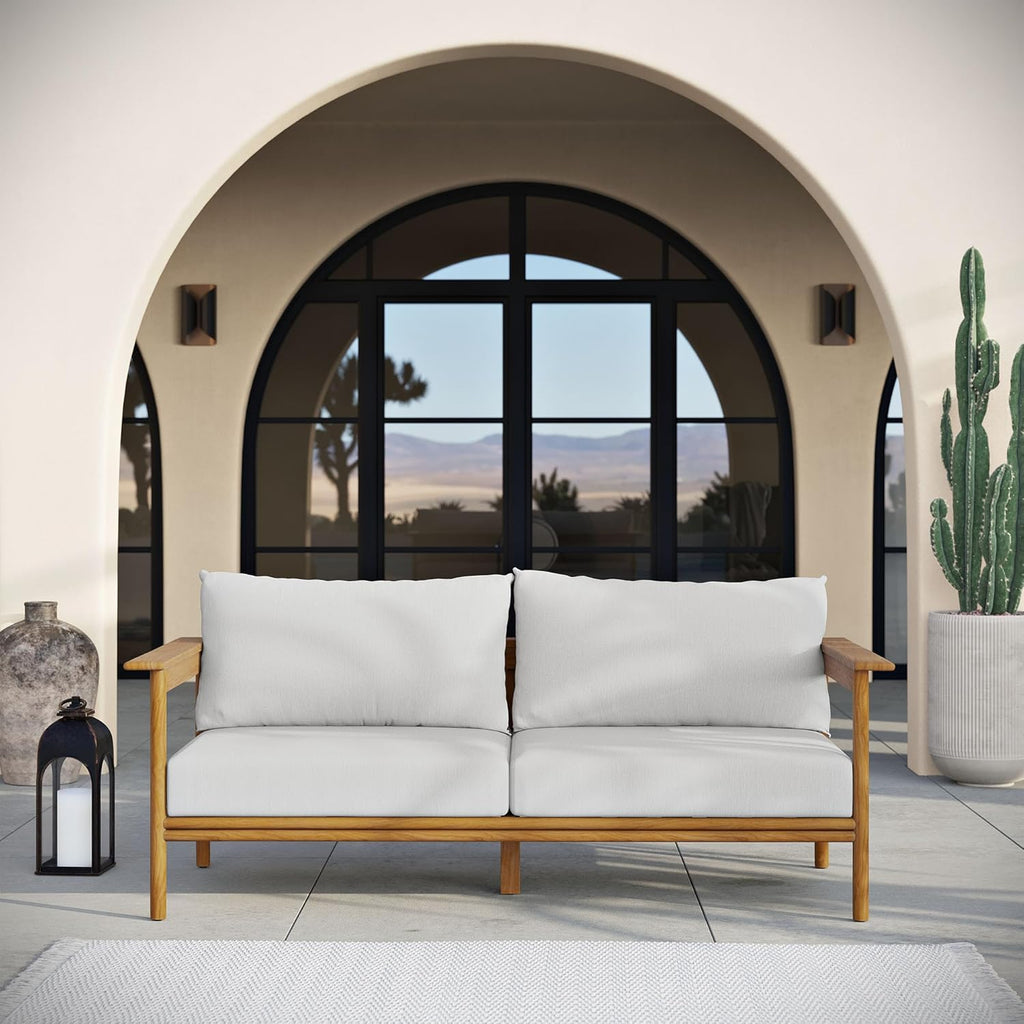Wren Teak Wood Outdoor Sofa in Natural Sail