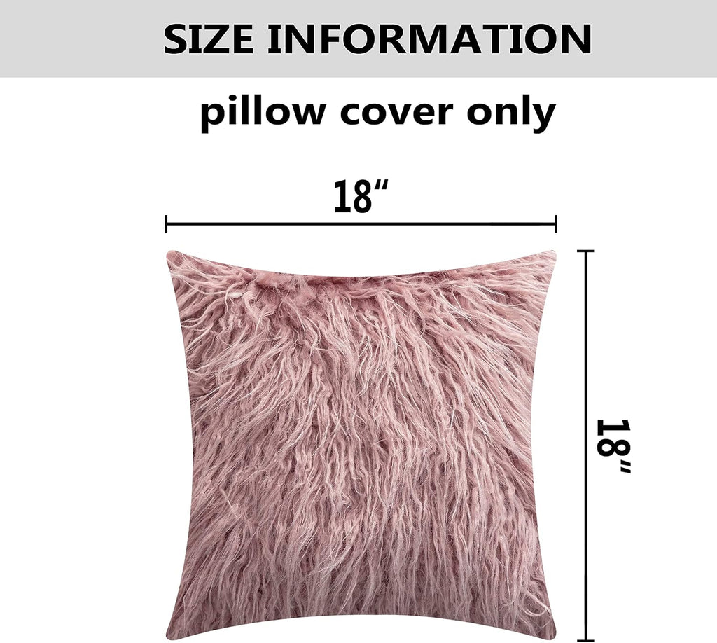 Dusty Rose Pillow Covers 18x18 Pillows Fluffy Fuzzy Fur Pillow Covers Set of 2 Shaggy Cushion Cover 18 x 18 inch
