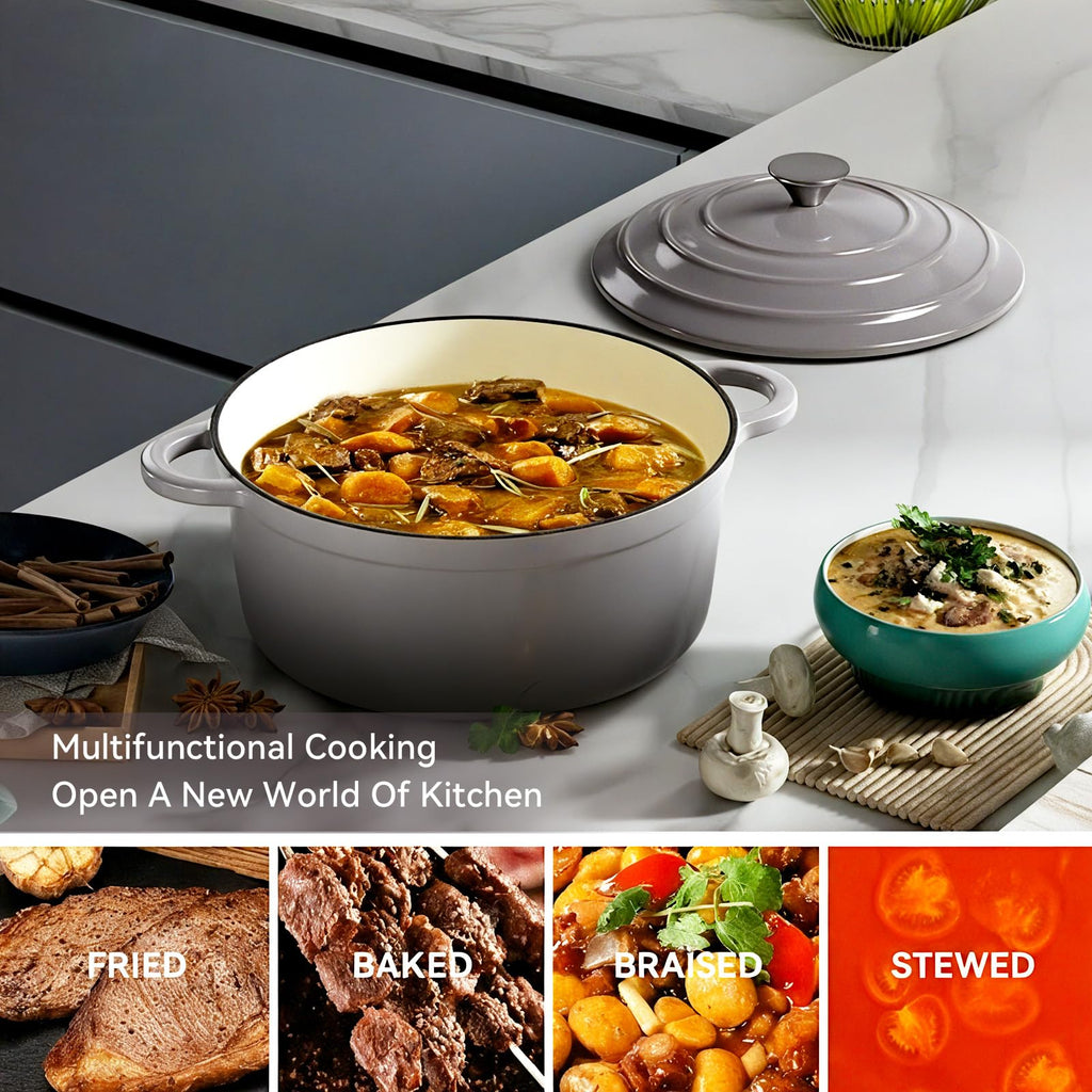 6 Quart Enameled Dutch Oven Pot with Lid, Cast Iron Dutch Oven with Dual Handles for Bread Baking, Cooking, Non-stick