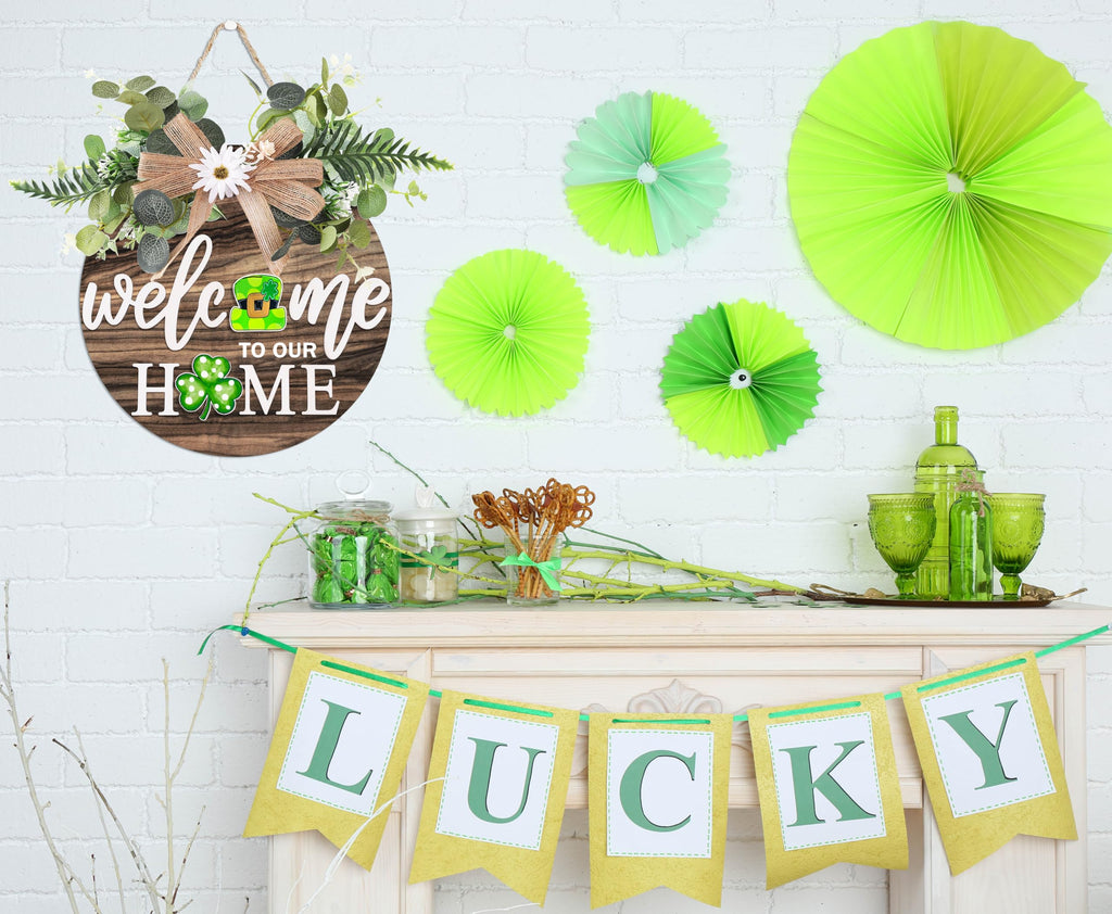 Interchangeable Welcome Sign for Front Door with 4 Seasonal Wreaths 21 Changeable Icons, Farmhouse Rustic Outdoor