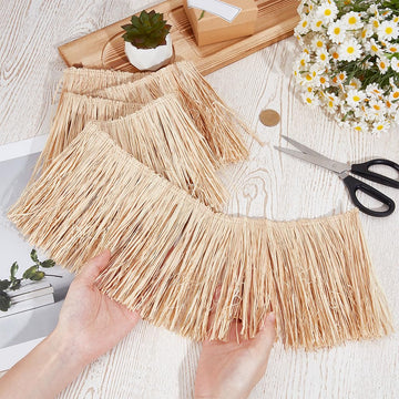 5.91 Inch Grass Raffia Fringe Trim Tassel Straw Natural Navajo White Rustic Ribbon Lightweight Trimming - 1.09 Yard