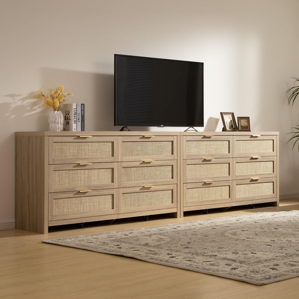 Rattan Dresser, 57" Wide 6 Drawer Dresser