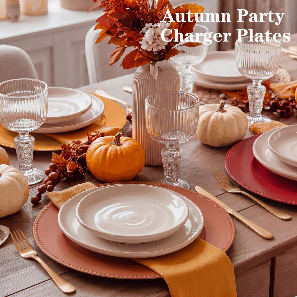 12 Pcs Thanksgiving Charger Plates with Beaded Rim 13 Inch