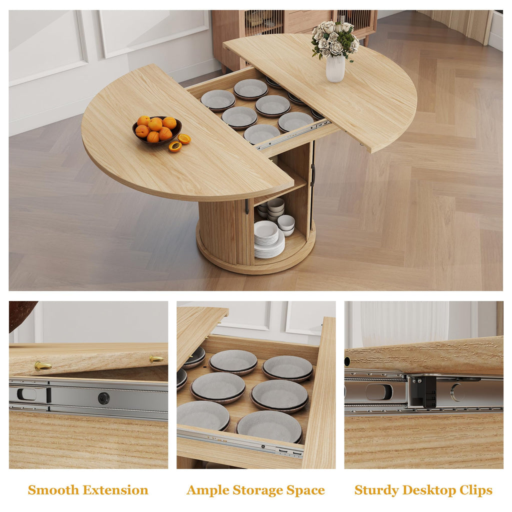 47.2"-63" Extendable Dining Room Table for 4-8, Round-to-Oval Expandable Dining Table with Dust-Proof 2-Tier Shelf