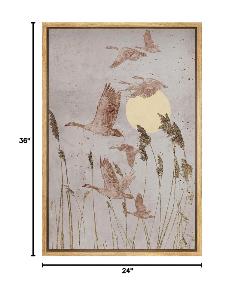 Framed Canvas Print Wall Art Crane Bird Wheat Field Sunlight Nature Wilderness Illustrations Modern Art Decorative