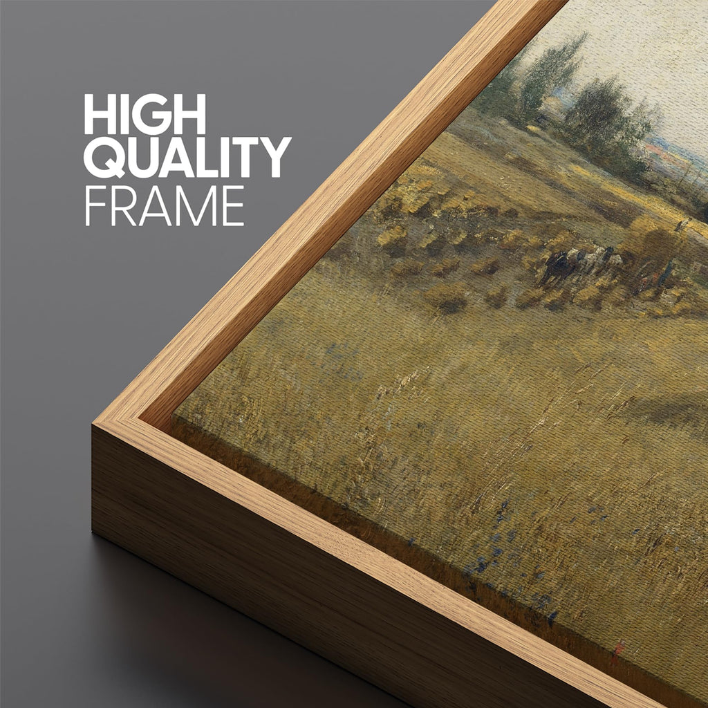 Large Framed Canvas Print Wall Art Golden Wheat Field Harvest Antique Rural Landscape with Farmers Illustrations