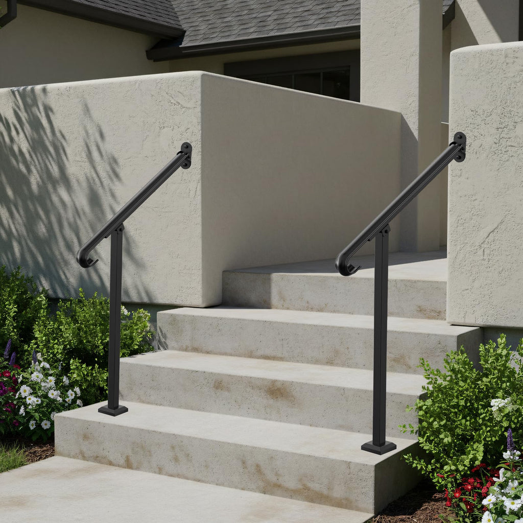 Single Step Handrail, 1 or 2 Steps Handrails for Outdoor Steps, Rust-Proof Wrought Iron Stair Railing for Seniors