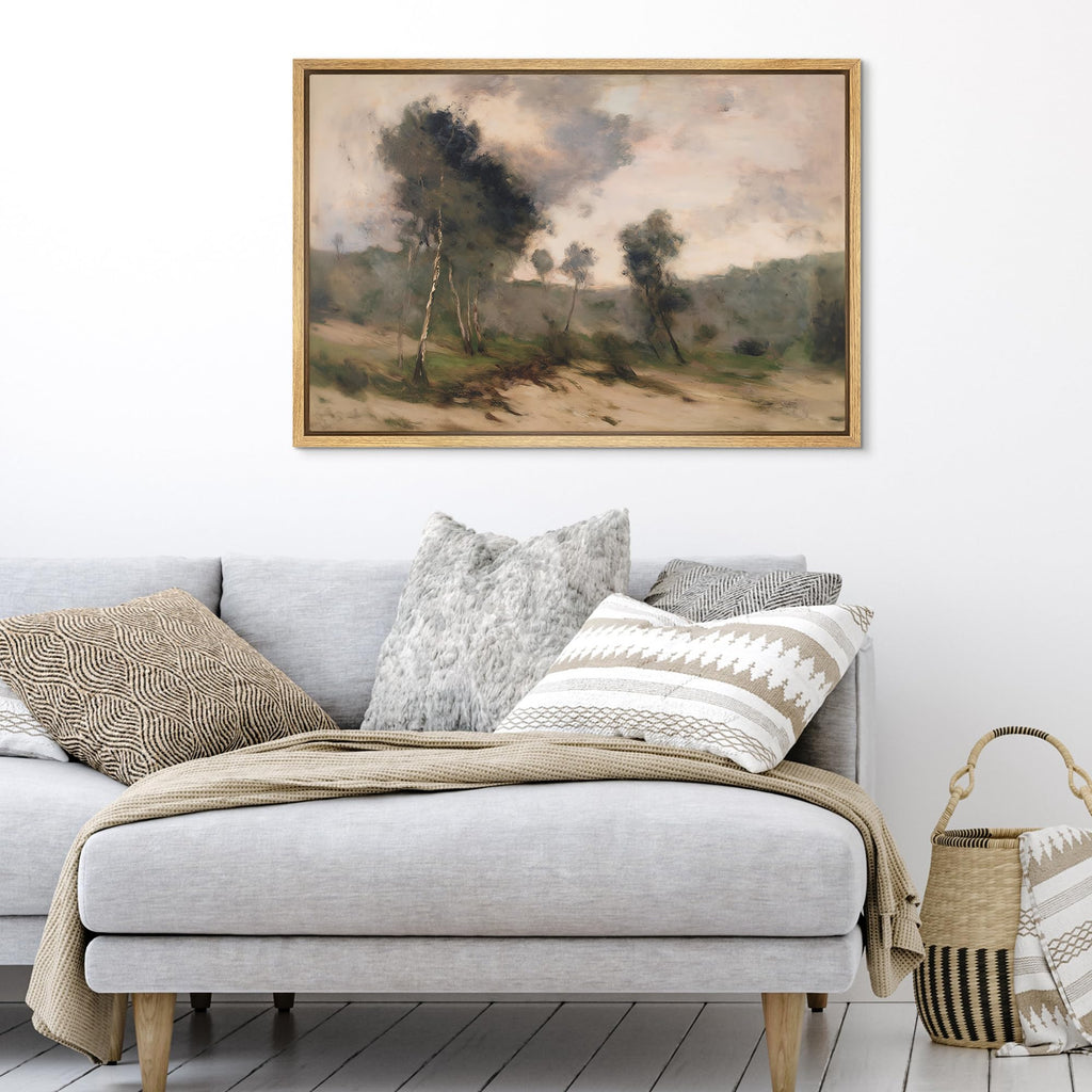 Framed Canvas Print Wall Art Impressionist Countryside Landscape Illustration Minimalism Decorative Mid-Century