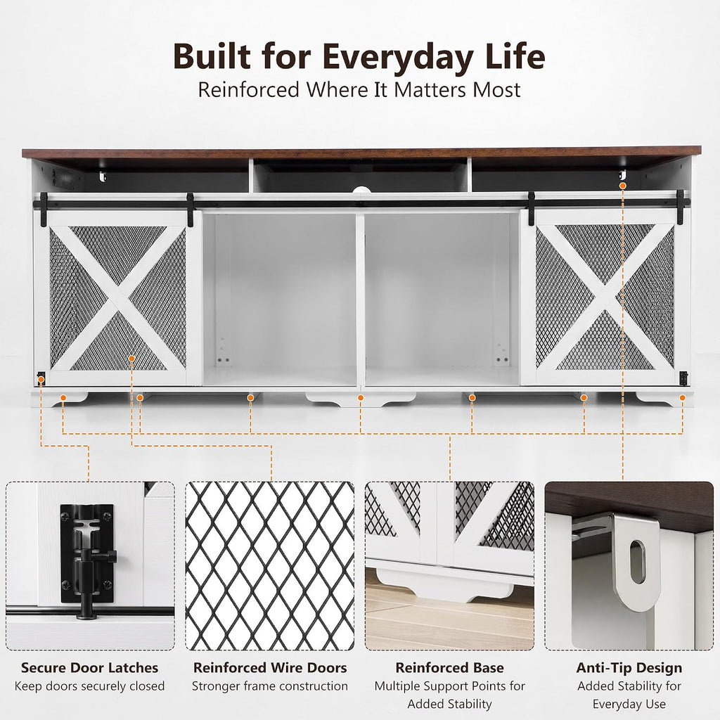 XXXL Double Dog Crate Furniture, Wooden Dog Furniture Crate, White