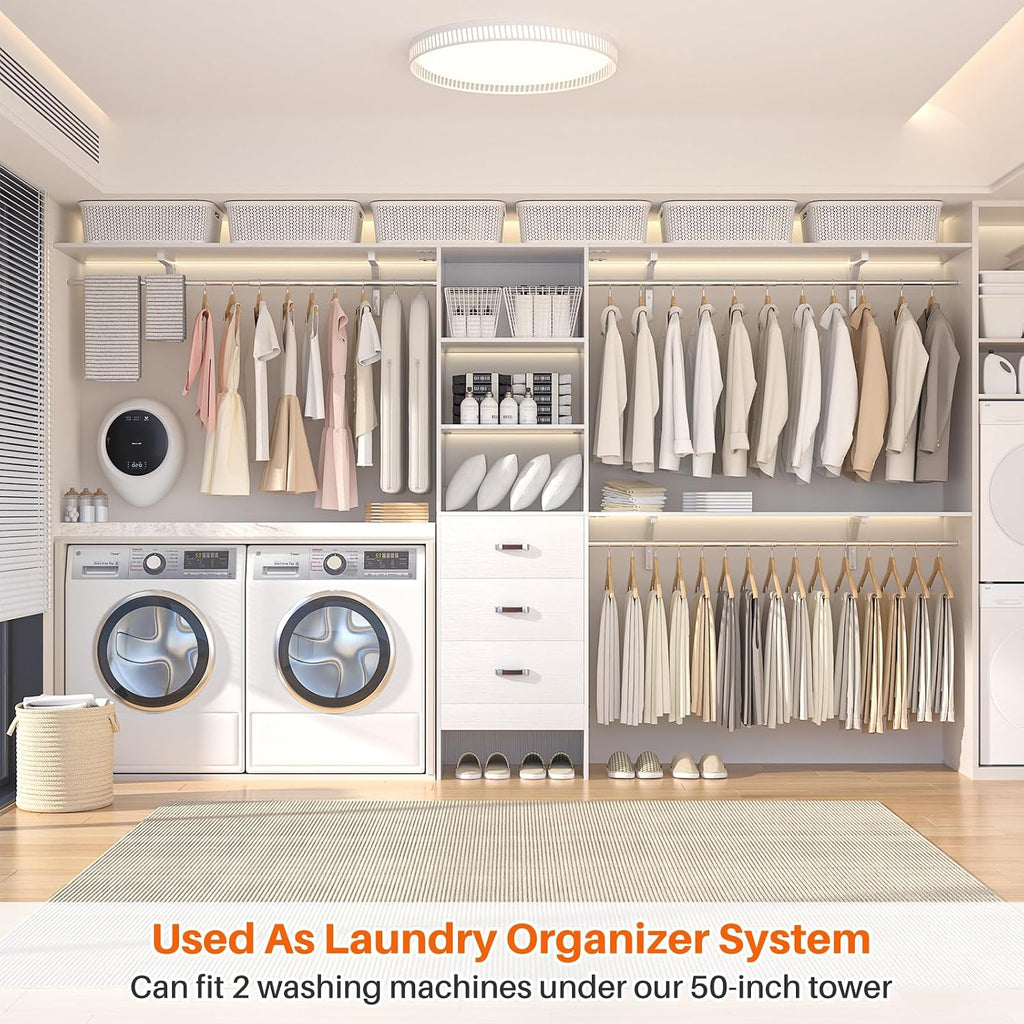 10FT Heavy Duty Closet System, 120 Inches Walk In Closet Organizer with 3 Wooden Drawers, 1300 LBS Built-In Wardrobe