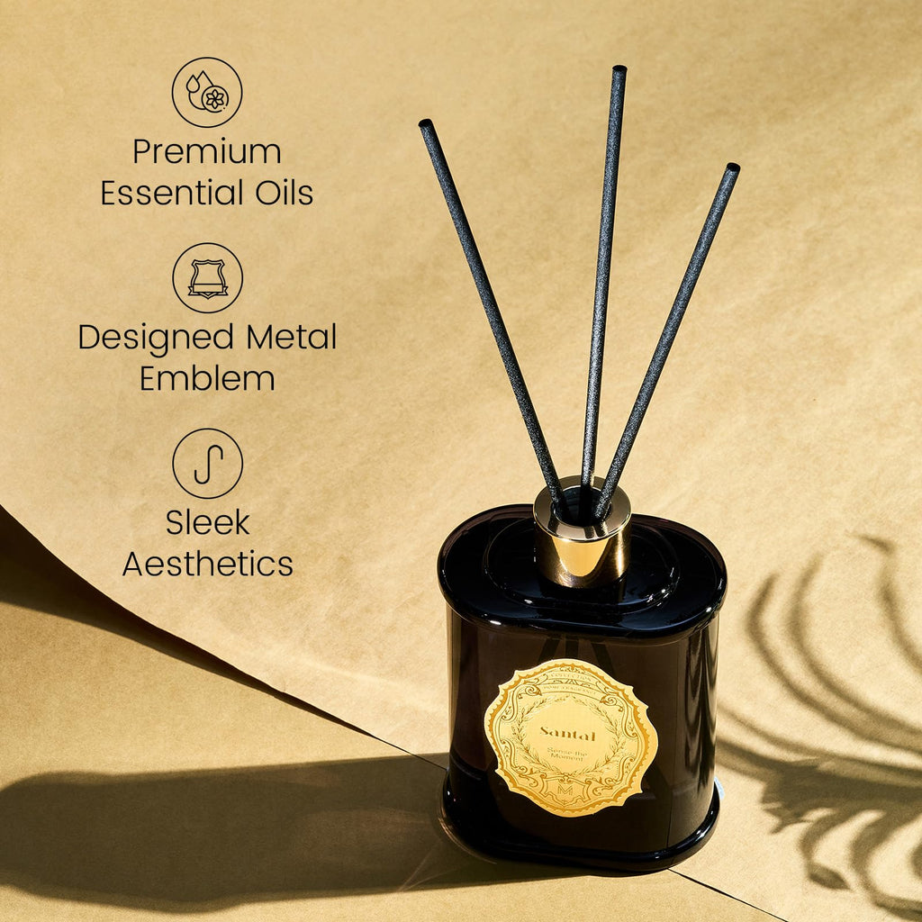 8.4 oz Large Reed Diffuser | Santal(Sandalwood) Scent Oil Diffuser with Sticks | Bedroom Bathroom Living Room Decor