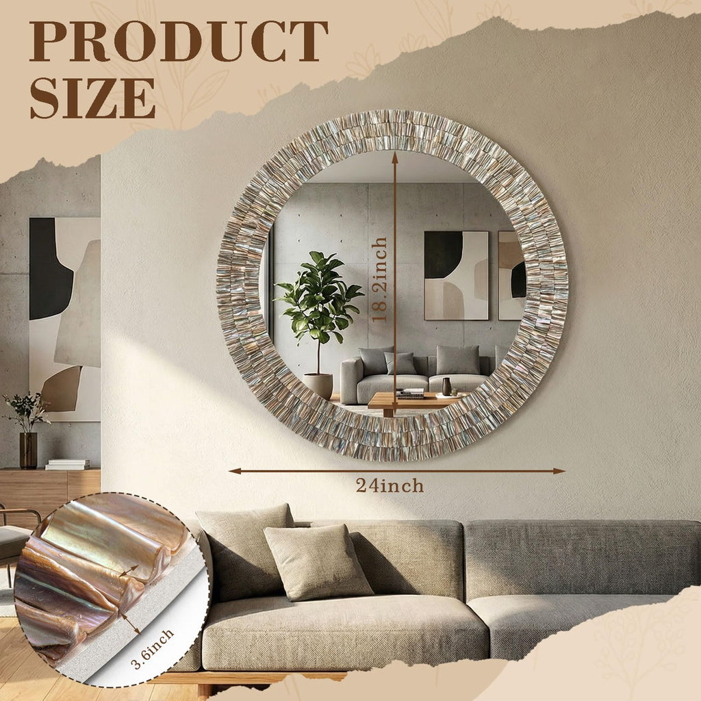 Large 24 Inch Round Capiz Shell Mirror Coastal Seashell Wall Decor