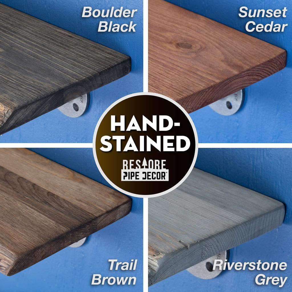 24" Trail Brown Live Edge Wood Shelf with Industrial L-Shaped Pipe Brackets (2-Pack)