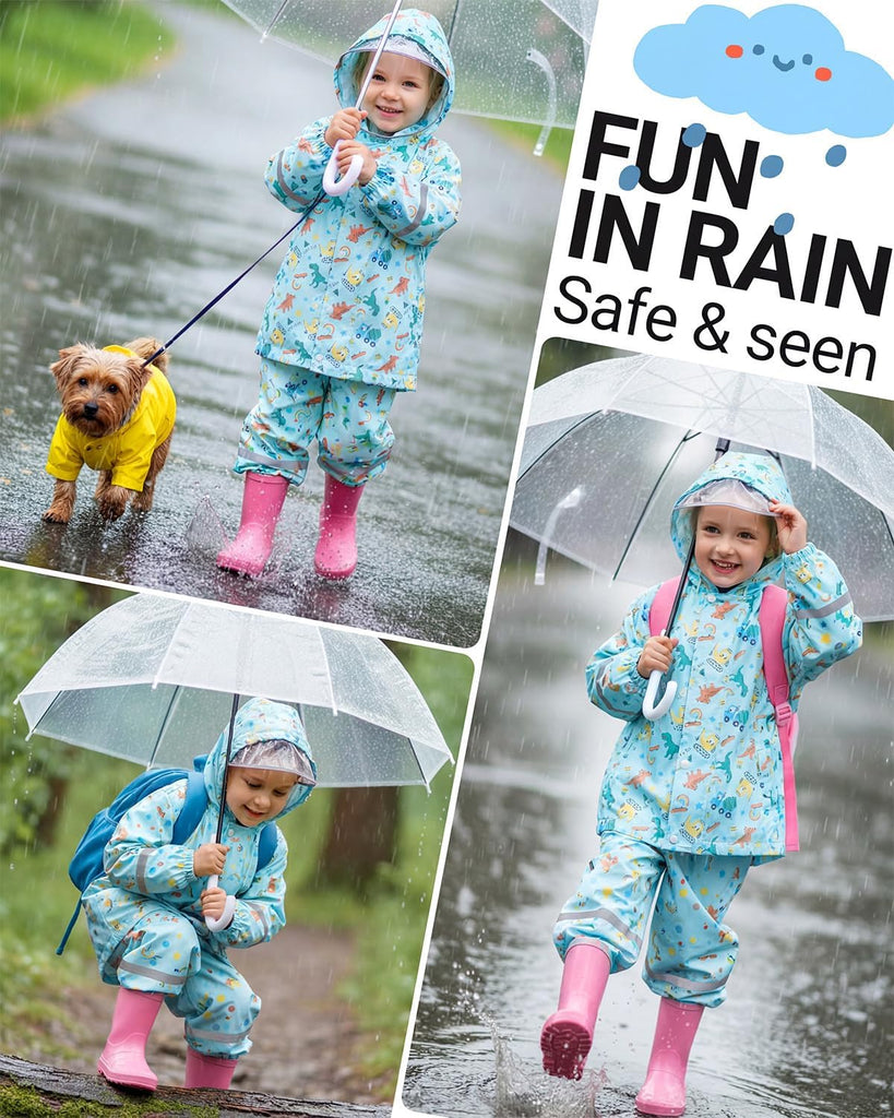 Boys Girls Waterproof Suit,Toddler Piece Raincoat with Portable Storage Bag and Reflective Strip