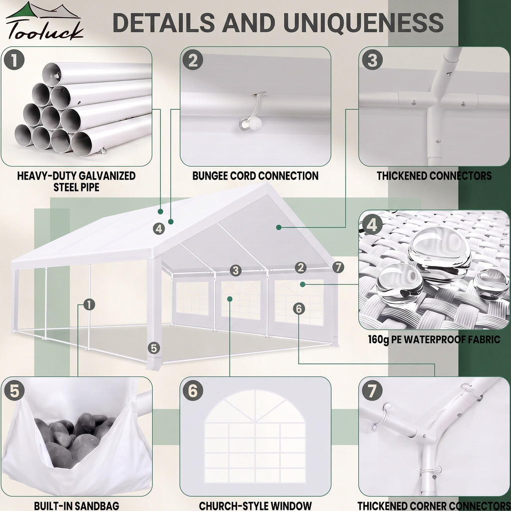 20x20ft Party Tent Heavy Duty for Parties Waterproof, Wedding and Event Canopy & Carport, Carpas para Fiestas with