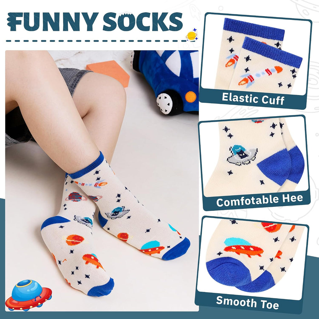 Boys Socks Kids Funny Cotton Novelty Crew Cartoon Space Dinosaur Crazy Socks 6 Pairs