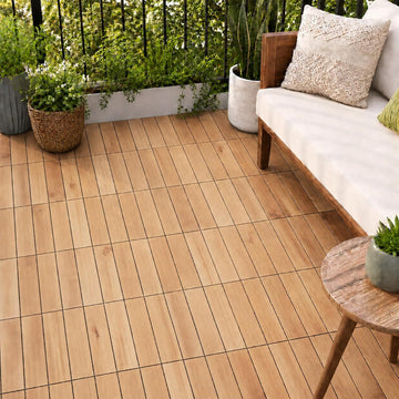 Deck Tiles - Patio Pavers - Acacia Wood Outdoor Flooring - Interlocking Patio Tiles - 12"x12" (10 Pack) - Natural