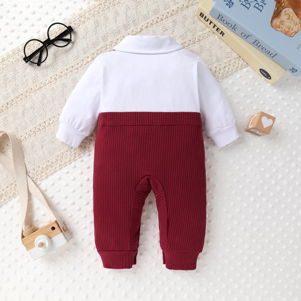 Baby Boy Clothes Infant Gentleman Outfit Bow Tie Romper (Red, )