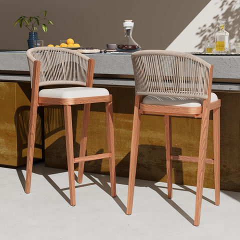 Modern Shade Chatham Outdoor Bar Stools Set of 2 with Rope Woven Backrest