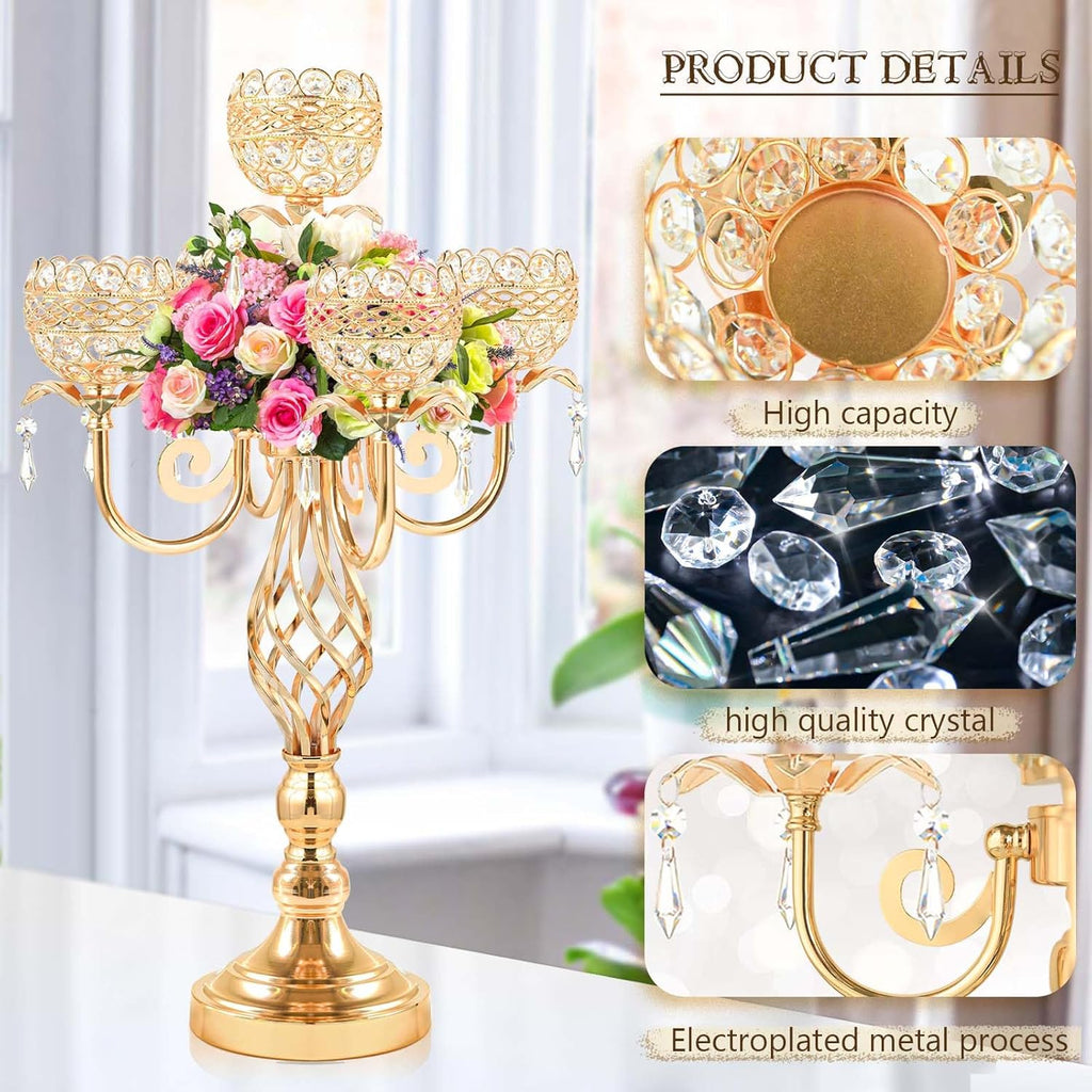 Elegant 5-Arm Candelabra Centerpiece with Crystal Pendants - 23.6 Inch Tall Table Centerpiece for Weddings, Parties