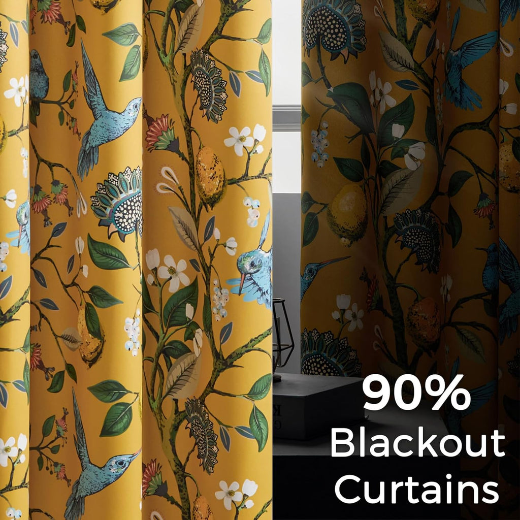 Kitchen Curtains 45 Inch Length Mustard Yellow Vintage Blackout Curtains for Cafe Kitchen, Short Grommet Luxury