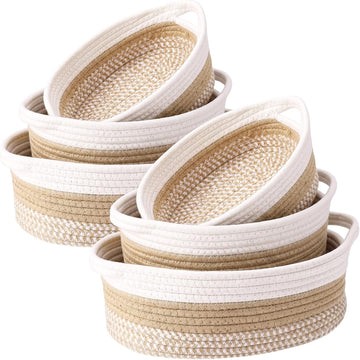 6 Pcs Boho Cotton Rope Storage Baskets for Organizing 3 Sizes Woven Shelf Basket Set Decorative Nesting Fabric Bins