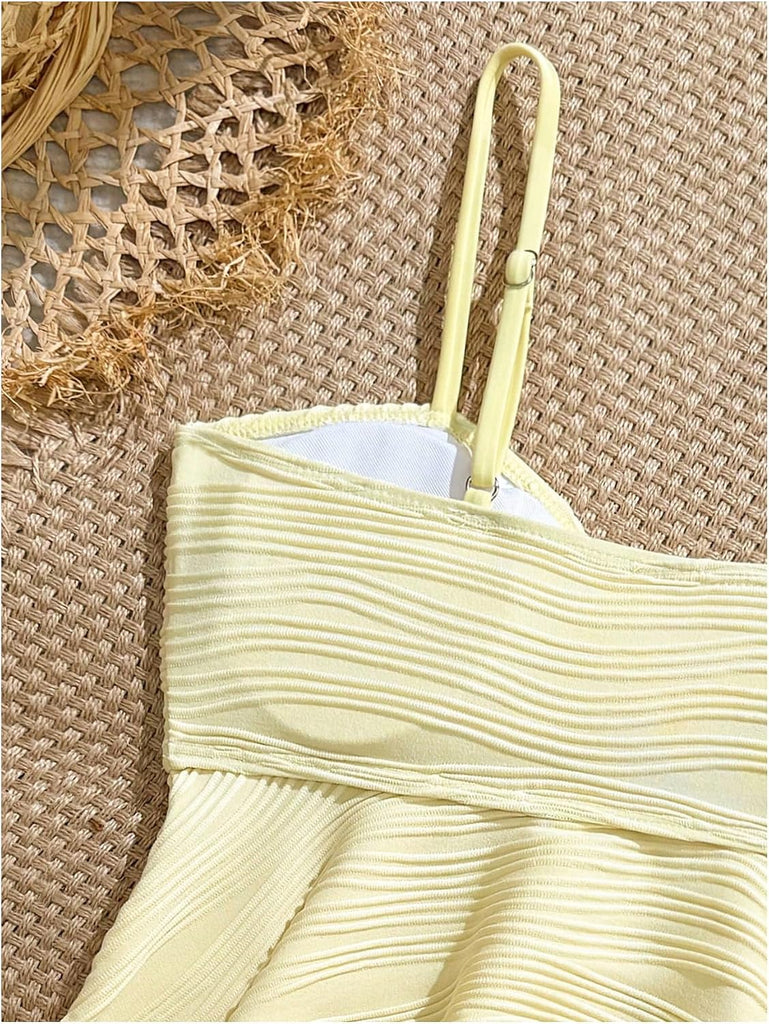 Teen Girl Swimsuit 2pcs Tankini Textured Camisole Tops with Panty Vacation Cruise Outfits