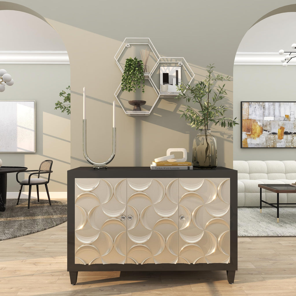 Metal Geometric Wall Shelf Hexagon with 3 Marble Shelves, 26" x 5" x 24", Silver