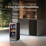 15 Inch Beverage Refrigerator Cooler - 100 Can Mini Fridge with Glass Door for S