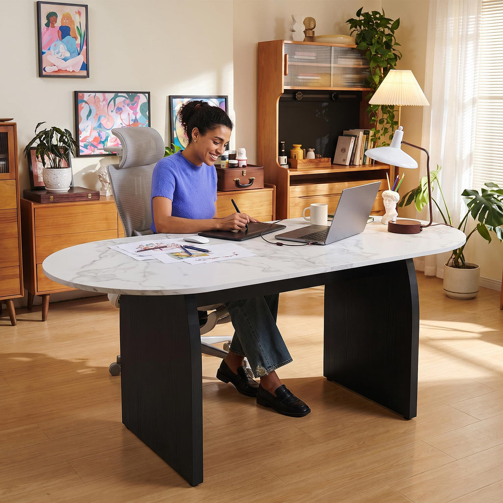 55"-70.8" Extendable Oval Dining Table for 4-8 with Built-in Flip Leaf