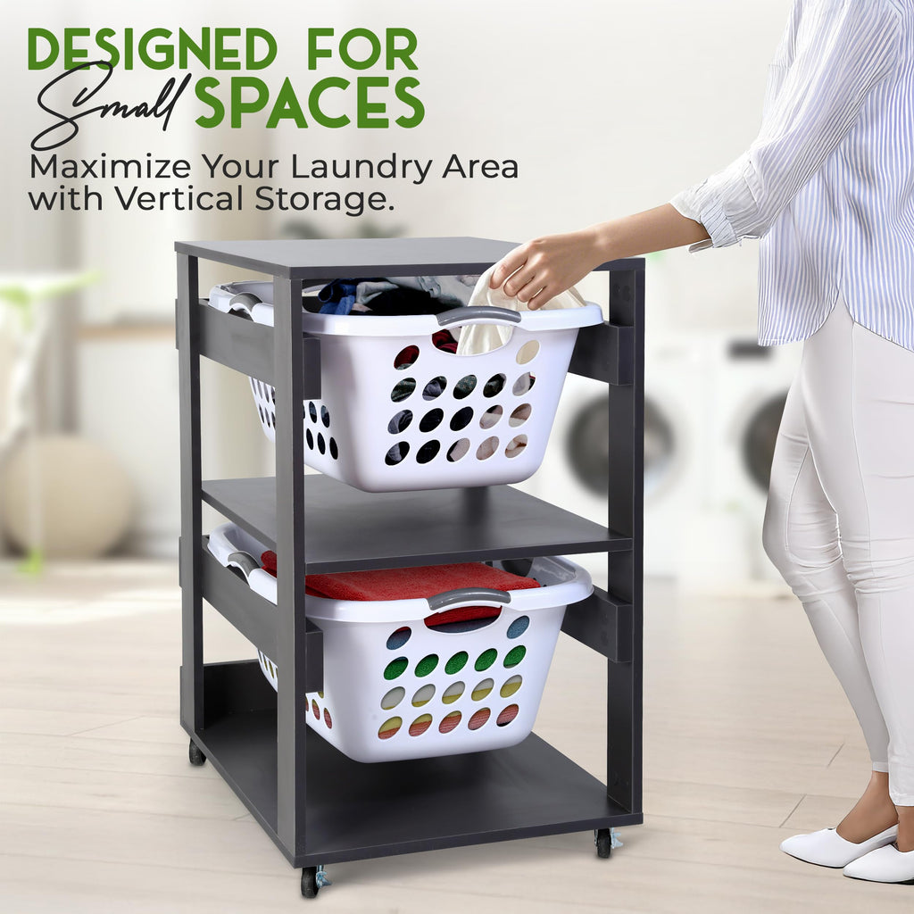 Laundry Basket Holder Shelf, Stackable Laundry Sorter (Slate Grey, 2 Tier)