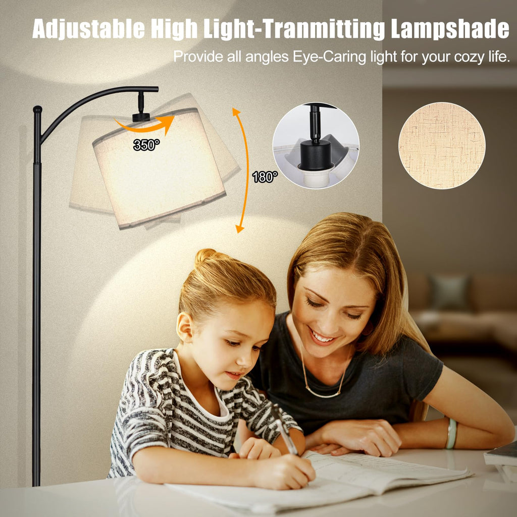 LED Floor Lamps, 12W Modern Arc Floor Lamp with Remote & Adjustable Linen Lampshade, 12 Color Temperature