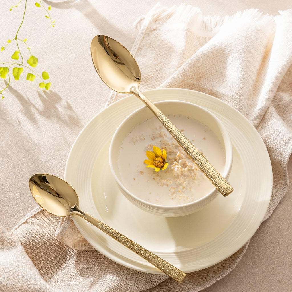 Gold Hammered Silverware Set for 1, 5-Piece 18/10 Stainless Steel Flatware