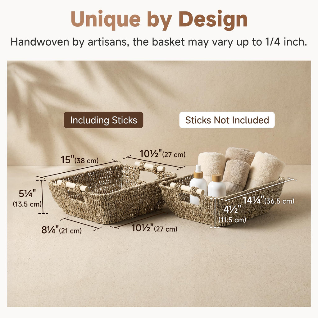 Wicker Baskets for Shelves, Seagrass Storage Baskets, 2 Pack